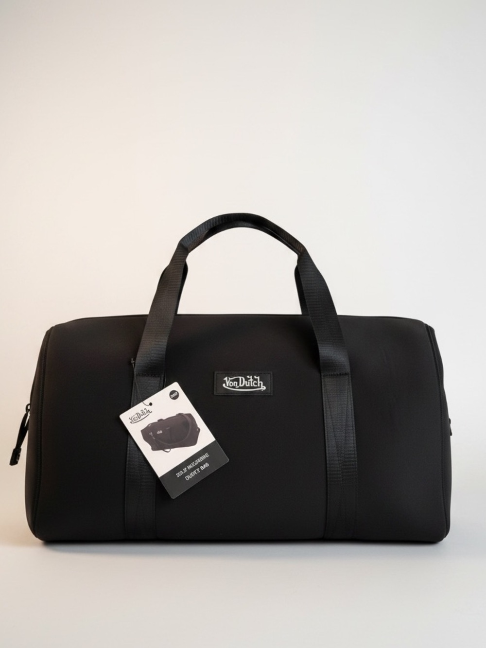 Von Dutch Black Neoprene 20.5” Travel Work or Gym Lightweight Duffel Bag NWT